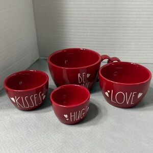 Rae Dunn Red with White Lettering Ceramic Valentine Measuring Cups Set of 4
